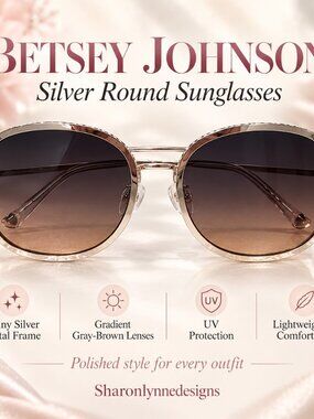 🕶️✨ Betsey Johnson Silver Round Sunglasses – Gradient Gray/Brown Lenses